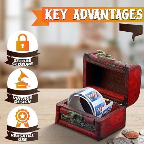 Small Treasure Chest Box - 3.15" x 2.36" x 2.36" Mini Treasure Chest with Vintage Ornament, Decorative Wooden Box with Lid and Hasp Latch, Good for Gifting, DIY-Crafts, and Aquarium Decoration - Thumbnail 4