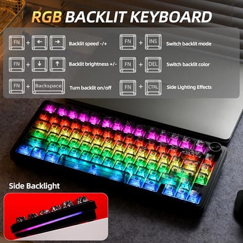 HITIME XVX M75 75% Wireless Gaming Mechanical Keyboard, BT5.0/2.4GHz/USB-C,Hot Swappable Creamy Switches, Gasket Structure,RGB Backlit Keyboard w/Knob for PC/Laptop/Xbox/PS4/PS5, Black Forged Carbon - Thumbnail 3