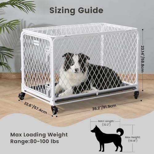 Gardner Pet 36 Inch Collapsible Diamond Mesh Dog Kennel, No Assembly Metal Dog Crate with 4 Lockable Wheels,Removable Tray,Portable Dog cage for Medium Dogs(80-100 lbs) Indoor Outdoor Use - Thumbnail 2