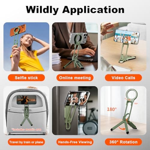 COMAN DP58 Magnetic Phone Tripod, Aluminum MagSafe Tripod Stand with Carabiner, Mini Portable Travel Pocket Stand for iPhone & Non-Magnetic Phones with Included Ring - Thumbnail 5