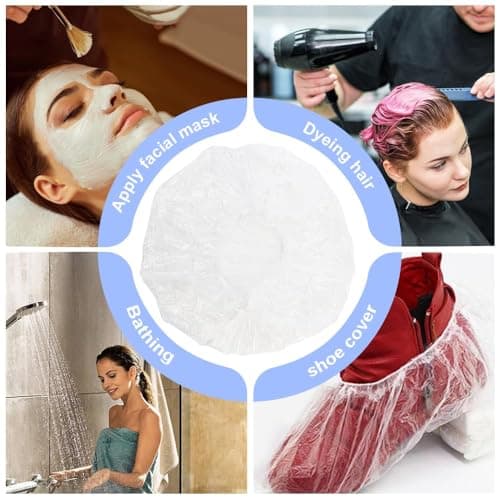 100Pcs Disposable Shower Caps, Plastic Clear Hair Cap Large Thick Waterproof Bath Caps (Large, 100Pcs) - Thumbnail 4