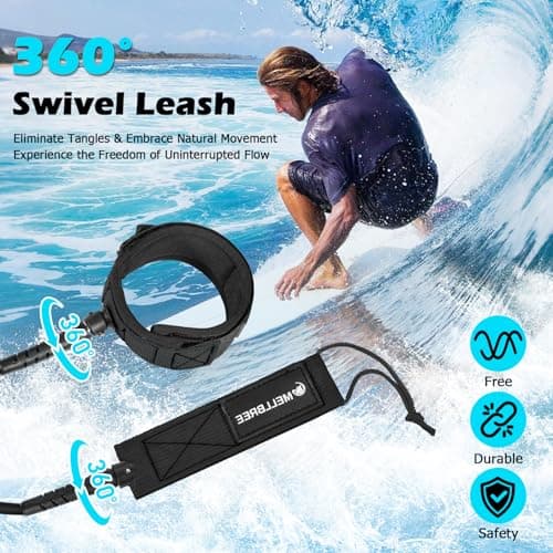 Mellbree Surfboard Leash, 10ft 7mm Premium Boogie Board Leash SUP Leash, Double-Side Rotatable Wirst Strap Paddleboard Rope Flexible for Leg Ankle Longboard Shortboard Stand-up Accessories - Thumbnail 2