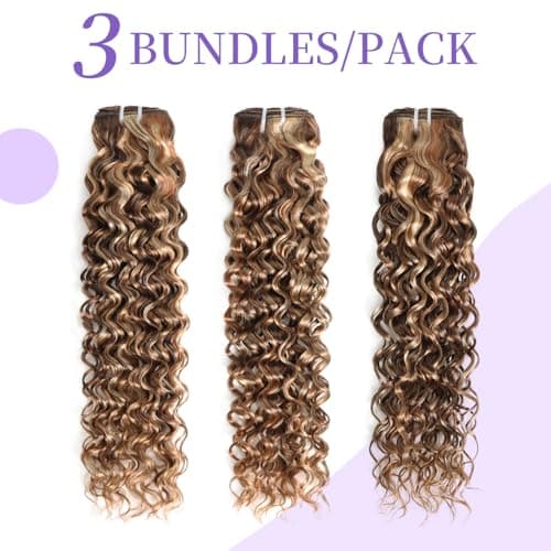 3 Tones 4/27/613 Sun-kissed Blonde Highlight Bundles Human Hair Weave for Black Women Ombre Brown Water Wave Virgin Hair 3 Bundles/Pack 14 16 18 Inch 100g/Bundle - Thumbnail 6