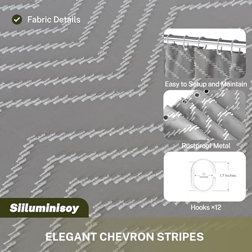 Siiluminisoy Boho Shower Curtain with Tassel Woven Fabric Grey Shower Curtain 72 x 72 Modern Farmhouse Textured Tufted Chevron Striped Minimalist Bathroom Shower Curtain Set with Hooks - Thumbnail 6