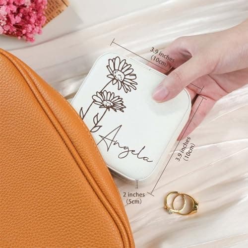Corissy Personalized Jewelry Box for Women, Custom Travel Jewelry Case with Name and Birth Flower, Leather Jewelry Box for Rings, Earrings, Necklaces, Personalized Gifts for Women - Thumbnail 5
