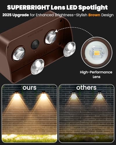 Brighter Solar Fence Lights-3000/4000/6000K 3 Mode,Solar Lights Outdoor Waterproof,Dusk to Dawn Deck Light, Outdoor Lighting for Backyard/Railing/Wall/Step/Patio(8 Pack,Brown) - Thumbnail 2
