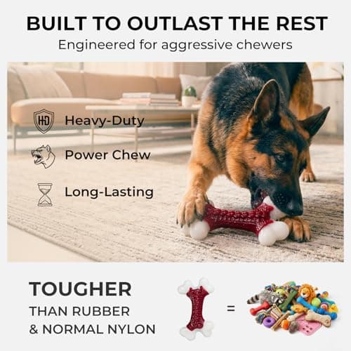 Kseroo Tough Dog Toys for Aggressive Chewers: Beef Flavored Hard Nylon Bones, Dog Chew Toys for Medium Large Breed Dogs (20-90 lbs), Red - Thumbnail 2