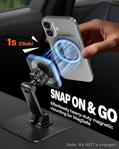 APPS2Car for Magsafe Car Mount, Magnetic Phone Holder for Car, 360° Adjustable Cell Phone Mount with Large Adhesive Base, Fits Flat & Curved Dashboards, Compatible with iPhone, Samsung, Smartphones - Thumbnail 2