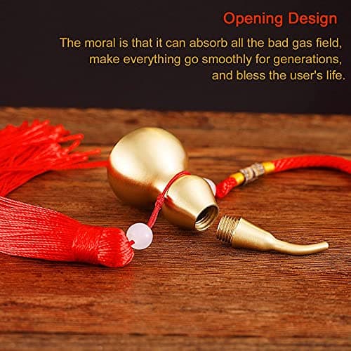 Hanging Decoration Good Luck Wu Lou Gourd,with Tassel for Housewarming Statue Charm Amulet Home Decor,3.18 inch Tall,Full Brass, Hu Lu Bring You Wealth Peaceful, Safty, Healthy,Success - Thumbnail 5