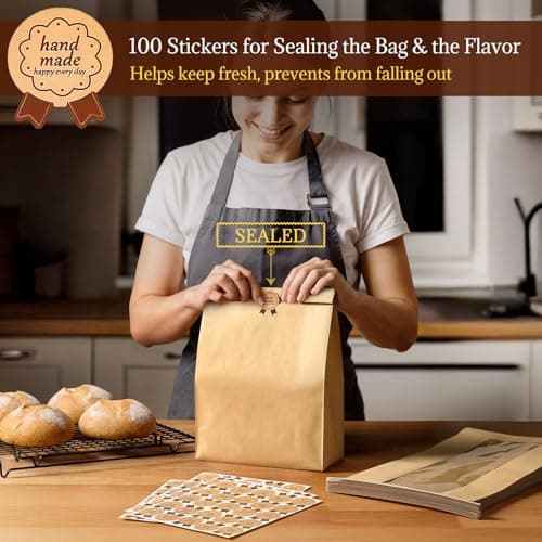 AOZITA 100 Pack Paper Bread Bags with Tin Tie Lock & Clear Window - Large Bakery Bags for Homemade Sourdough Bread, Cookies, Snacks Storage 14"x8.3"x3.5" Includes Seal Stickers - Thumbnail 5