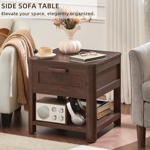 Joaxswe Farmhouse Night Stand Set of 2 with Charging Station, Walnut - Thumbnail 5