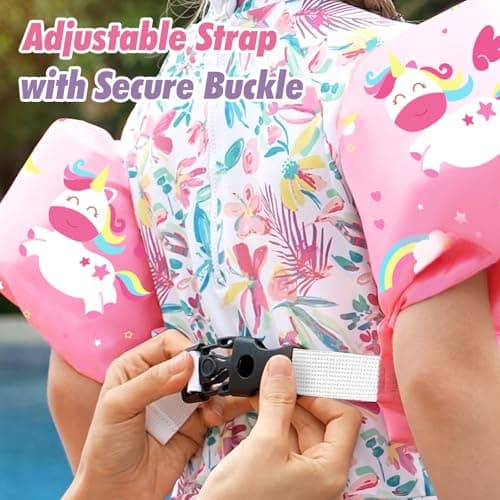 HeySplash Swim Vest for Kids, Toddler Pool Floaties Fit 22-55 Lbs, Swimming Vest with Adjustable Strap, Swim Jacket Water Wings Arm Floats, Puddle Sea Beach Boat Jumper Boys Girls, Pink Unicorn - Thumbnail 4