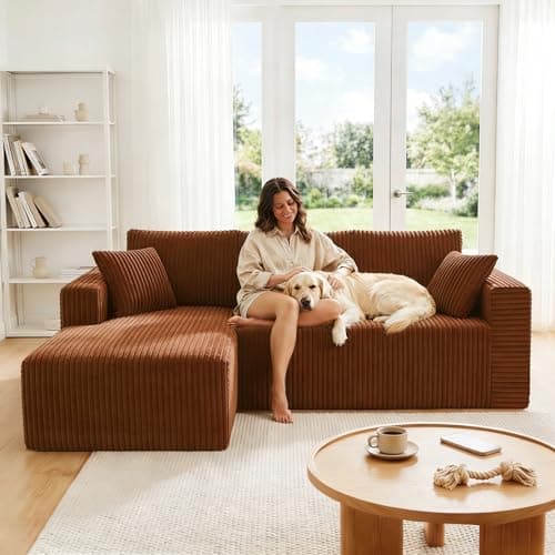 92.5" Modular Sectional Sofa, L-Shape 3 Seat Memory Foam Boneless Couch for Living Room, Cloud Couch with Oversized Chaise, No Need Assembly - Brown(Left Facing Chaise) - Image 1