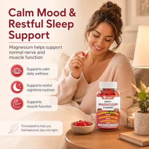 Triple Magnesium Complex Gummies for Adults, Magnesium Glycinate, Citrate, Malate with Potassium, Calcium, Vitamin B6 for Calm, Sleep & Muscle - Vegan, Raspberry, 120 Count - Thumbnail 3
