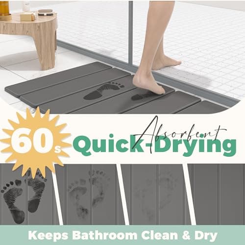 SYIPO Stone Bath Mat - Non-Slip Foldable Diatomite Bath Mat 23.6 x 15.3”, Super Absorbent & Quick Drying Bathroom Mat | Easy to Clean Shower Floor Mat, Dark Gray - Thumbnail 5