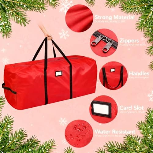 Christmas Tree Storage Bag, 600D Oxford Fabric with Reinforced Carrying Handles and Dual Zippers, Heavy Duty Tree Bag Waterproof, Extra Large Moving Bags Transparent Pocket, 7.5 ft - Thumbnail 4