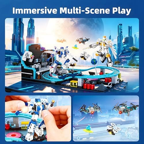 Toptrend Space Roller Coaster Toy, 1293pcs Robot STEM Building Toys Coaster Set for Kids 6-7 8-12 8-14, Creative Engineering Christmas Stockings Stuffers Gifts for 6 7 8 9 10 11 12 13 14 Year Old Boys - Thumbnail 6