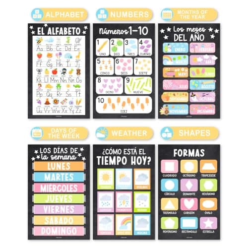 Hadley Designs Spanish Posters for Classroom - 12 Spanish Classroom Decorations, Laminated Educational Posters for Toddlers, Carteles Educativos en Español, Chalkboard Bilingual Homeschool Essentials - Thumbnail 4