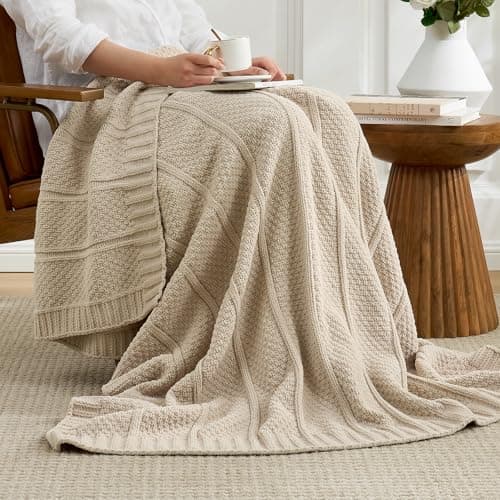 Amélie Home UltraChunky Chenille Throw Blanket, Soft Moss Stitch Knit Blanket for Couch, Sofa, Chair, Home Decor, Beige 50"x60" - Thumbnail 5