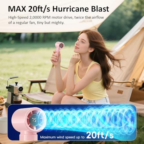 HandFan 4000mAh Portable Handheld Turbo Fan, High Speed Mini Personal Fan, Rechargeable Hand Fans, 100 Speeds Adjustable, Digital Display, Purse Accessories for Travel, Concerts Outdoors(Gloss Pink) - Thumbnail 2