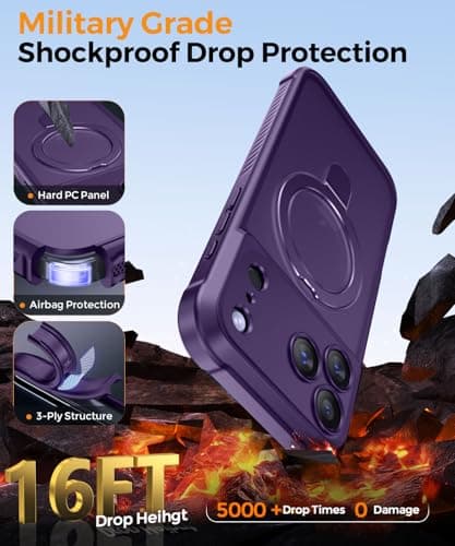 MOCCA Design for iPhone 17 Pro Max Case, Compatible with Magsafe [Premium Invisible Magnetic Ring Stand] [Military Drop Protection] Full Camera Guard Translucent Matte Slim Phone Cover,Deep Purple - Thumbnail 5