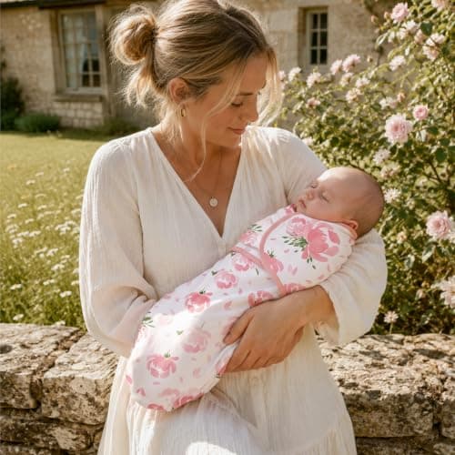 GLLQUEN BABY Baby Swaddle Sleep Sacks with Zipper - 3-Pack Newborn Swaddling Sack, Baby Swaddles Sleep Sack 0-3 Months,Pink Floral or Leaves, Swaddling Blankets 3 Pack Wrap Set, Easy Change Swaddle - Thumbnail 2