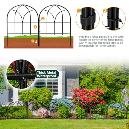 Small Garden Fence Animal Barrier, W12.55*H6.53 Decorative Fence Panel, No Dig Fences Barrier, Arch 26 Pcs Black Metal Fencing, Garden Border Edging Fences, Dog Fencing Blocker for Yard, Flower Bed - Thumbnail 2