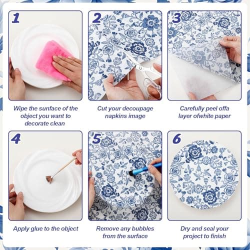 16 Pcs 8 Styles Decoupage Napkins, Blue and White Floral Paper Napkins Chinoiserie Decorative Cocktail Napkin Pretty Printed Cocktail Paper for DIY Crafting Furniture Decor Birthday Party Baby Shower - Thumbnail 4