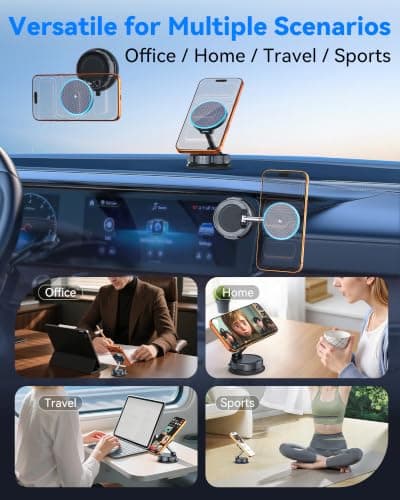 15W MagSafe Car Mount Charger, Magnetic Wireless Car Charger with Vacuum Suction Cup & Nano Adhesive Base, 360° Rotatable Strong Hold Car Phone Mount for iPhone 17 16 15 14 13 12 Series, Samsung S26 - Thumbnail 3