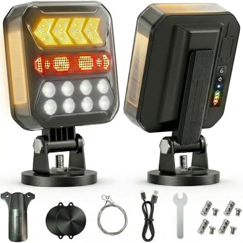 Solar Magnetic Wireless Trailer Lights, 20H+ Max Runtime USB-C Rechargeable Magnetic Towing Lights Kit, IPX6 Waterproof Heavy-Duty Tow Lights for Boat Trailer, RV, Truck, Camper