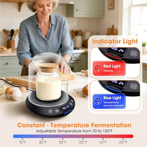 Sourdough Starter Warmer Mat, Precise 1°F Thermostat Control (70-120°F) Sourdough Heating Mat, Warmer for Sourdough Starter, 0-24h Timer, Auto On/Off, Memory Function (Black) - Thumbnail 5