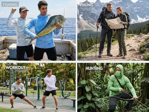 Men's Long Sleeve Fishing Shirts UPF 50+ Sun Protection Hoodie with Mask Quick Dry Hiking Neck Gaiter Hoodie UV Rashguards Camouflage - Thumbnail 5