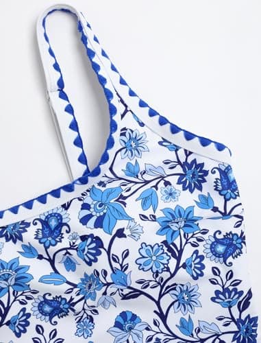 ZAFUL Tankini Swimsuit Tummy Control Bathing Suits Two Piece Swim Top with High Waisted Bottom Shell Stitch Swim Suits 2025 Blue Floral XXL - Thumbnail 5
