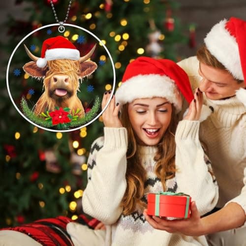 Highland Cow Ornaments for Christmas Tree,Farmhouse Ornament 2026,Farm Animal Christma Ornaments,Longhorn Cow Gifts for Women - Thumbnail 5