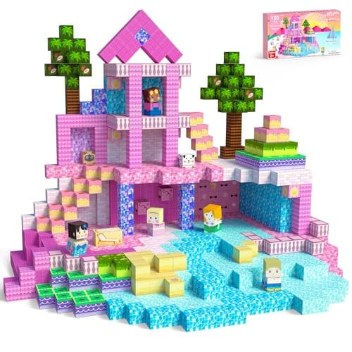 Winchoice 150PCS Magnetic Building Blocks for Girls 3+, Magnet Pink Castle STEM Toys for Kids, Magnetic Cubes Princess Gifts for Christmas Birthday, 1 Inch - Image 1