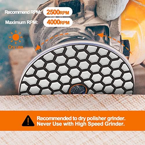 BRSCHNITT Dry Diamond Polishing Pad Set,7pcs 4 inch #100 for Stone Marble Quartz Granite Sanding Disc Countertop Polish Polisher Pads Kit Tools Used on Grinder or Polisher - Thumbnail 4