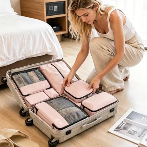 8-Piece Compression Packing Cubes for Travel, Stylish Luggage Organizer Set for Women, Space Saving Travel Essentials, Perfect for Vacation Cruise, Weekend Getaways & Carry-On Packing - Light Pink - Thumbnail 2