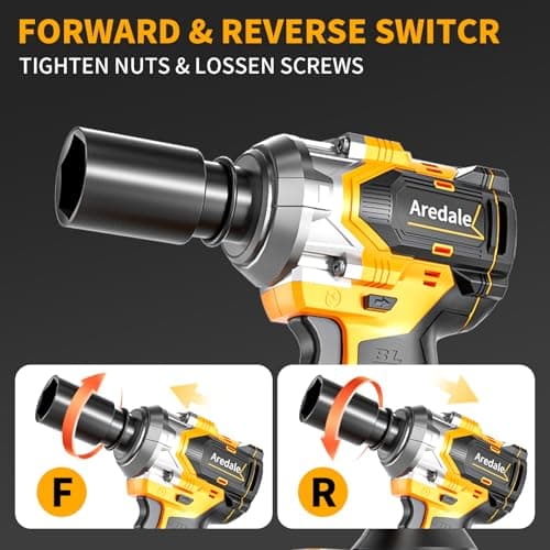Aredale Cordless Impact Wrench, Brushless Motor 450N.m (380Ft-lbs), 1/2 Inch cordless Impact Gun with 2 x 4.0Ah Battery, 6 Sockets Electric Impact Wrench for Car/DIY Furniture/Home - Thumbnail 4