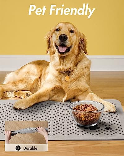 MontVoo-Absorbent Pet Feeding Mat-No Stains Quick Dry Dog Mat for Food and Water Bowl-Rubber Backing Dispenser Mat Accessories Supplies-Dog Bowl Messy Drinkers,(Light Grey,17"x28") - Thumbnail 6