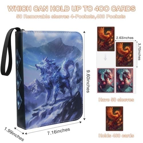 Trading Card Binder 400 Pockets, TCG Card Album for Standard Size Game Cards, Sports Card, Fits 400 Cards with 50 Removable Sleeves, Portable Card Book for Collectors, Glacial Alpha 400p - Thumbnail 3