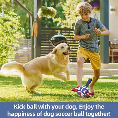 QDAN Small Dog Toys, Puppy Balls, Flag Soccer Ball with Straps, Durable Dog Balls for Small Dogs (5 Inch) - Thumbnail 3
