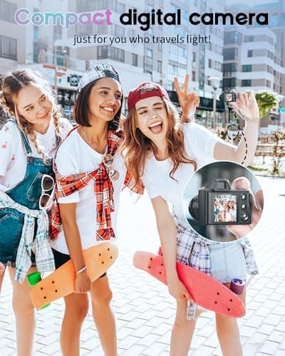 Mini Digital Camera, 1080P Portable Camera for Photography with 8GB SD Card, Key Card Clip Chain for Teenagers, Adult Beginners - Thumbnail 2