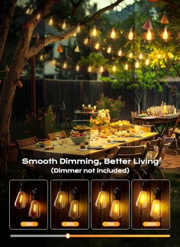 Brightown Outdoor String Lights Patio Lights, 100FT ST38 Shatterproof Dimmable Waterproof Connectable LED Christmas Lights, Hanging Outside Light for Backyard, Porch, Deck, Balcony, Garden, Home Decor - Thumbnail 4
