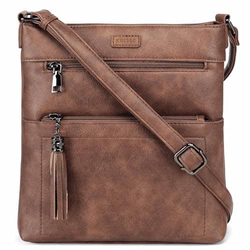 Kiss Sea Womens Crossbody Purse Leather Travel Crossbody Bag with Tassel and Adjustable Strap Brown - Image 1