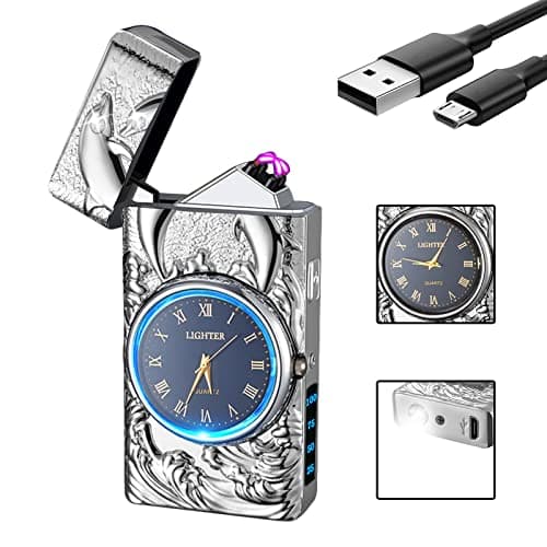 GADATOP Electric Lighters Rechargeable Cool Lighters Vintage Design Plasma Lighter with 3D Dolphin Clock LED Light for Camping Giving (Silver) - Image 1