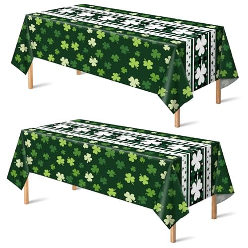 OHOME St Patricks Day Decorations - 2 PCS Shamrock Tablecloth | St Patricks Day Party Favors Supplies Decor Indoor Outdoor - St Patrick's Day Table Runner Covers Backdrop Banner for Home Kitchen
