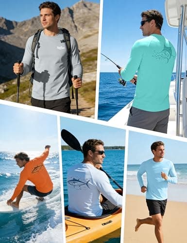 Twekfish Men's UPF 50+ Fishing Shirt, Long Sleeve UV Protection Sun Shirts, Lightweight Quick Dry Graphic Tee for Running, Marlin Light Blue - Thumbnail 6
