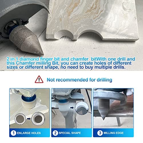 Diamond Beveling Chamfer Bit,Diamond Finger Milling Bits,BRSCHNITT 0-1 3/8" (0mm-35mm) with 5/8-11 Thread for Enlarging Shaping Existing Holes of Porcelain Tile Ceramic Marble Granite Countertop - Thumbnail 4
