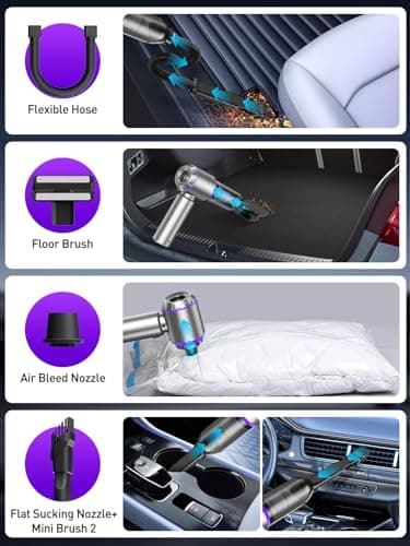 IYOFINE Vacuum/Air Duster 80,000RPM Super Power Mini Car Vacuum Cleaner 4-in-1 air Blower Gun Air Duster & Air Blower & Pump Hand Electric air Duster Handheld dust Blower Blower Cordless (Purple) - Thumbnail 5