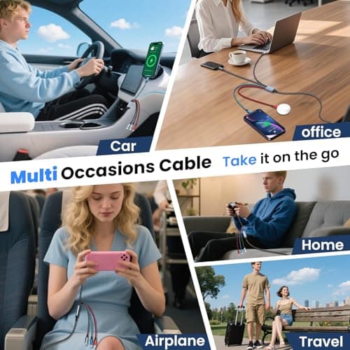 Jogrytece 4 in 2 Multi Charging Cable, USB C Cable with Dual Type-C/IP/Micro USB, USB C to USB A Cable, Phone Charger Cord for iPhone 17/16/15/14, Galaxy, Android Tablet Pad (2Pack 5FT) - Thumbnail 5